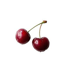 two cherries are on a white surface