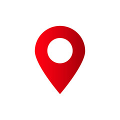 Red location marker icon in vector design, featuring a white circle at the center of the marker.