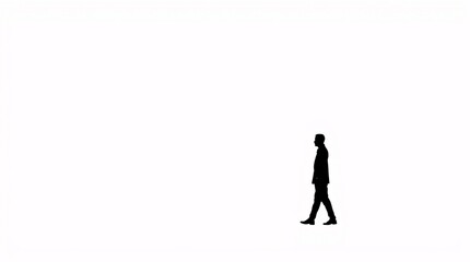 Minimalist Black Silhouette of Lone Figure on White Background - Stark Contrast and Clean Composition