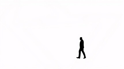 Minimalist Black Silhouette of Lone Figure on White Background - High Contrast Art