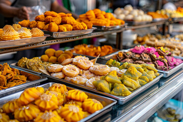 Obraz premium Summer street food festival with diverse cuisines, photo generated with AI