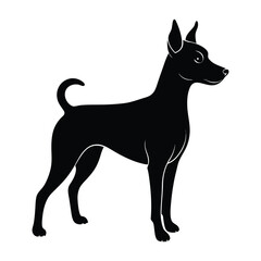 Small Dog Standing Proudly with Ears Perked Silhouette for Pet Stock