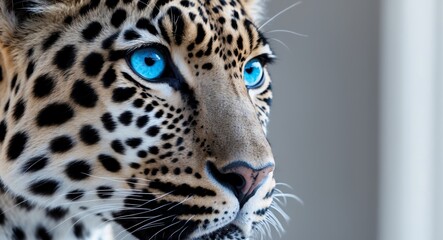 Obraz premium A close up profile of a majestic leopard with blue eyes.
