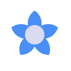 A minimalistic blue flower icon featuring five petals with a central circle, displayed in a simple style.
