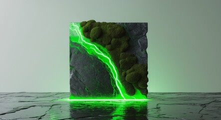Neon green and dark moss textured wet stone background for creative design