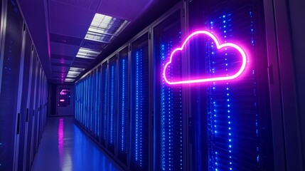 Neon Cloud Server Room: Digital Infrastructure and Cloud Computing