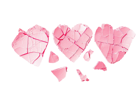 Collection of Pink Broken Heart Stickers Isolated on Transparent Background
