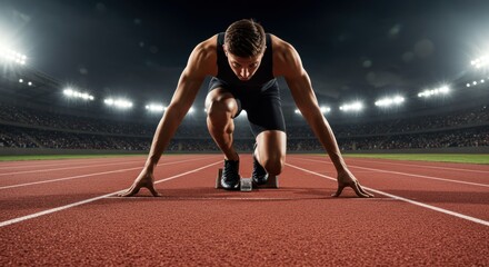 Sprinter Ready to Explode from the Starting Blocks