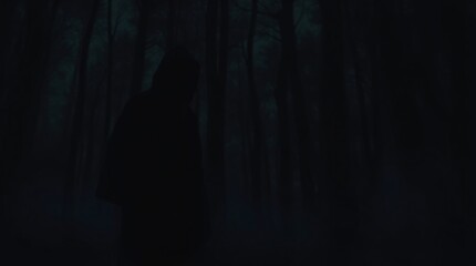 Mysterious Hooded Figure at the Edge of a Dark Forest - Atmospheric Digital Art