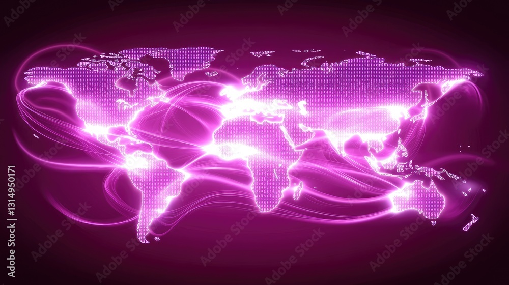 Poster global connection concept with a glowing world map and data streams.