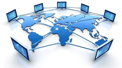 Global connectivity concept with digital devices linked through a virtual network.
