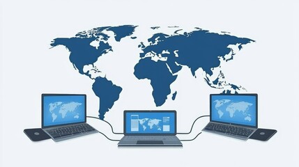 Global connectivity concept with digital devices linked through a virtual network.