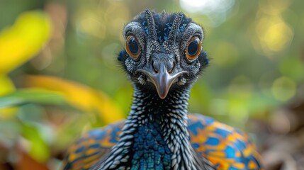 Vibrant bird portrait, striking colors and details. Close-up view of a unique avian species.