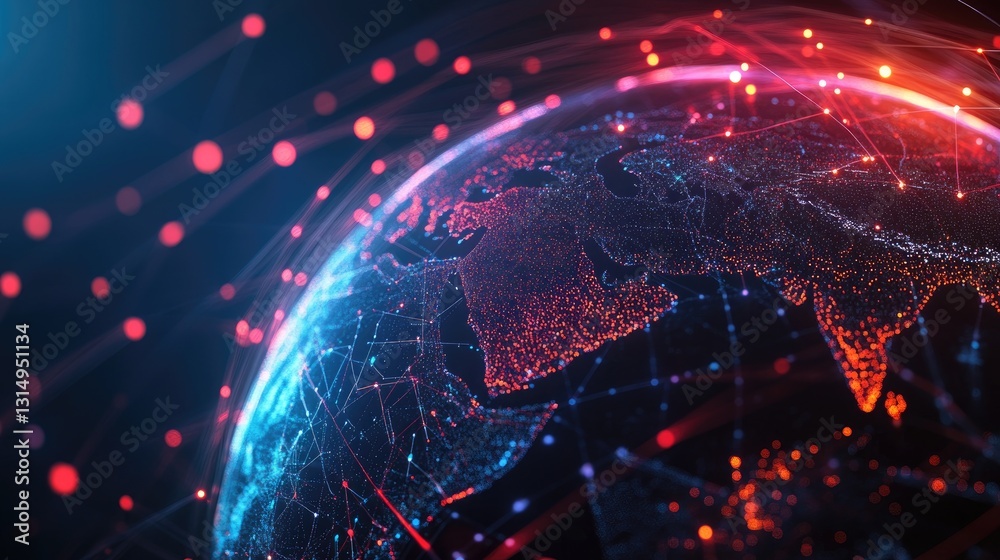 Poster global networking concept with a glowing d sphere of interconnected lines.