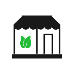 Eco Friendly Home Icon. With House and Green Leaf Symbols. Editable Flat Vector Illustration.