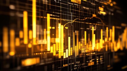 Fototapeta premium Glowing progress bars and financial data charts showing business growth trends.