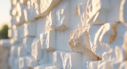Abstract White Stone Wall Design with Sunlight.