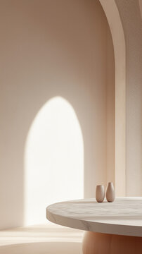 Luxury hotel room interior showcasing clean, modern design with a sleek mirror and warm wood accents