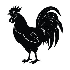 Rooster crowing with head raised and beak open silhouette design