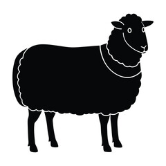 Sheep standing with thick wool coat on white silhouette art