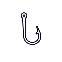 Icon of a fishing hook with a simple and clean design, perfect for fishing and recreational angling.