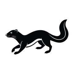 Weasel running with elongated body on white silhouette art fast