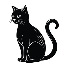 Barn cat sitting with tail curled around paws silhouette art