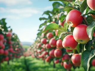 Obraz premium Organic apple orchard, trees full of ripe apples, 3D illustration