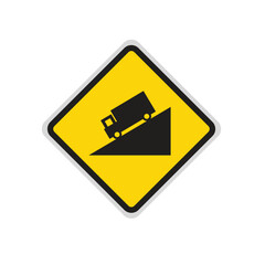 Steep downhill road sign symbol on white background. Vector Illustration