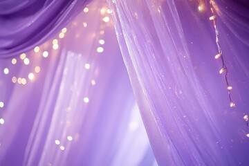 Soft flowing purple fabric with warm decorative lights
