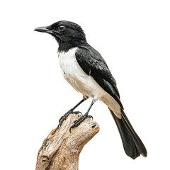 a black and white bird sitting on a branch