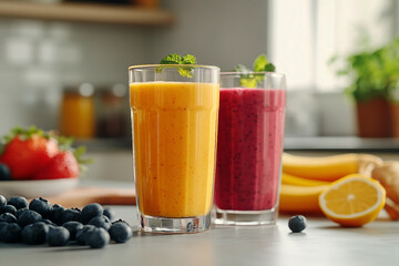 Generative AI image of a healthy smoothie topped with natural fresh products