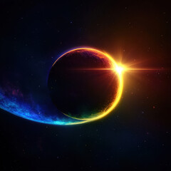 Obraz premium Celestial Phenomenon with Colorful Aura and Shining Starburst Effect