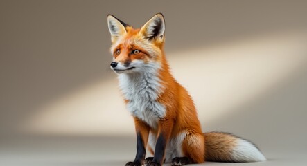 Fototapeta premium A young red fox sitting with a shadowed background looking away