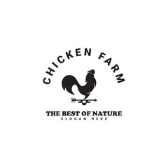 Vintage Chicken Farm Logo chicken farm logo vector illustration design, rooster on fence hipster logo design