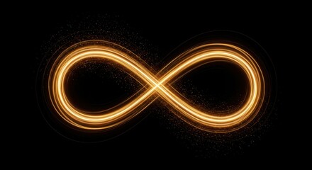 Glowing golden infinity symbol on black background with sparkling effects