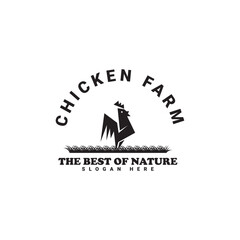 Vintage Chicken Farm Logo chicken farm logo vector illustration design, rooster on fence hipster logo design