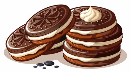 Delicious Oreo biscuits with chocolate and cream on white background