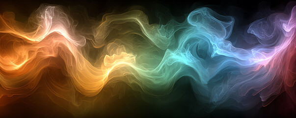 Obraz premium Abstract colorful smoke swirls on black background. Perfect for concepts of energy, flow, technology, or spirituality. Use as a website banner, social media graphic, or print design element.