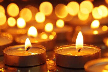 Radiant Tealight Candles. Warm Golden Glow Illuminating Sacred Moments