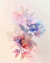 Fototapeta premium Minimalist Floral Bouquet Illustration – Soft Blurred Pastel Hues with Elegant and High-End Dreamy Aesthetic