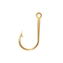 This golden fishing hook displays a shiny, smooth design. perfect for fishing enthusiasts.