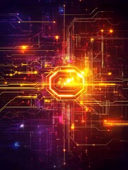 Obraz premium Artificial Intelligence Circuitry Glowing with Complex Data Flow