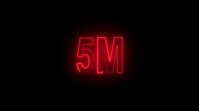 Abstract Glowing Neon Light 5 Millions Letter Icon Animation.Think you drop shadow on the 5M followers numbers.