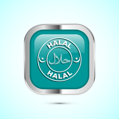Halal icon design illustration, Halal Certificate tag, Islamic approved sign, Teal color square button design