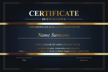 Gold-framed excellence certificate template
