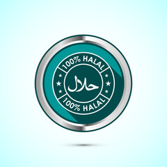 Halal icon design illustration, Halal Certificate tag, Islamic approved sign, Teal color shadow button design