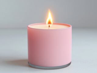 Realistic Digital Depiction of a Pink Scented Candle with Flame