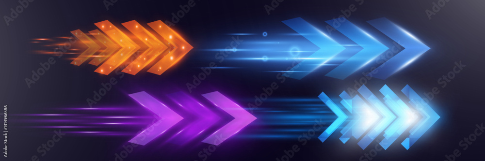 Poster futuristic speed background with glowing arrows, motion blur, digital technology concept, fast-movin