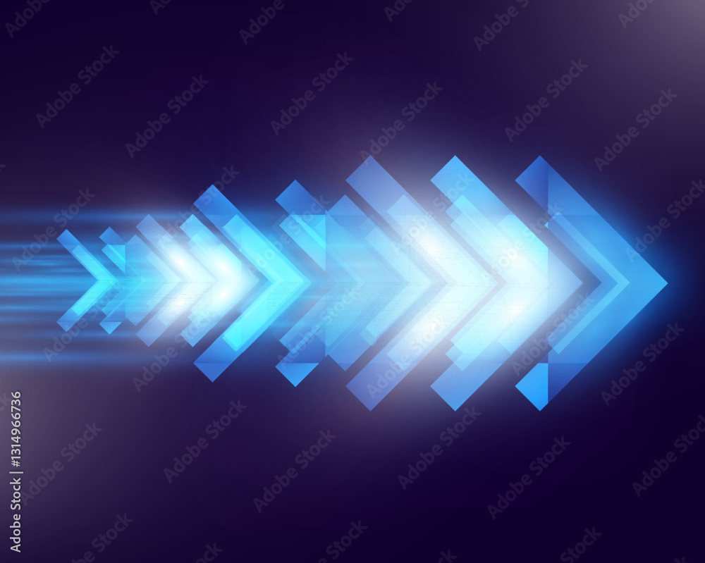 Poster futuristic speed background with glowing arrows, motion blur, digital technology concept, fast-movin